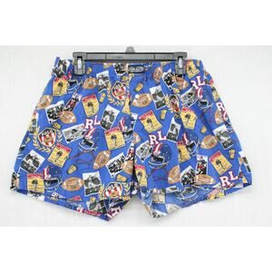 Polo Ralph Lauren Pajama Shorts Men's XL Blue Allover Football Print Lounge 5"